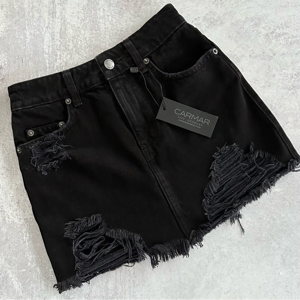 LF CARMAR Black Denim 'Colin' Non Stretch Mini Skirt, 24 XS NWT